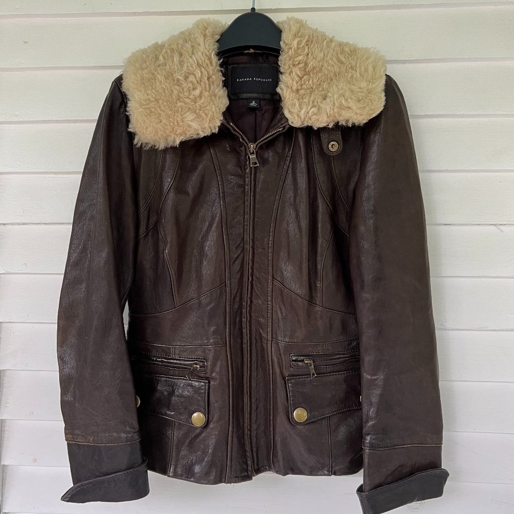 Leather Flight Jacket, 1990's, Distressed Brown, Genuine Shearling Collar